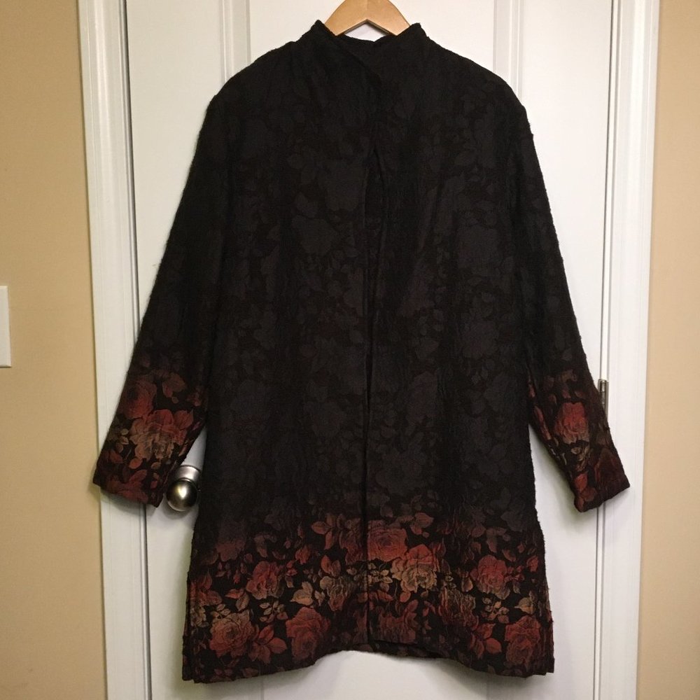 Coldwater Creek Brown Open Front Floral Jacket M